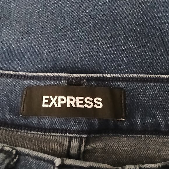Express Jeans 2 Short Slim Ankle Super High Rise Dark Blue Denim Stretch - Picture 7 of 9